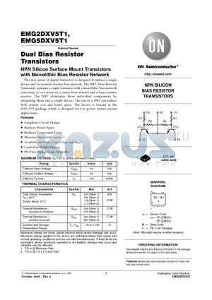 EMG2DXV5T1 datasheet - Dual Bias Resistor Transistors NPN Silicon Surface Mount Transistors with Monolithic Bias Resistor Network