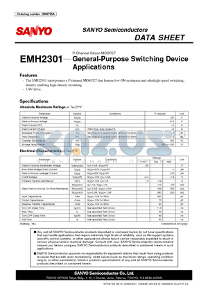 EMH2301 datasheet - P-Channel Silicon MOSFET General-Purpose Switching Device