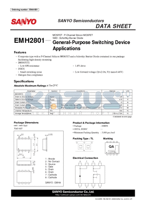 EMH2801 datasheet - SBD : Schottky Barrier Diode General-Purpose Switching Device Applications