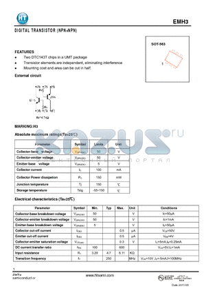 EMH3 datasheet - DIGITAL TRANSISTOR (NPN NPN)