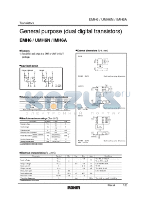 EMH6_1 datasheet - General purpose (dual digital transistors)