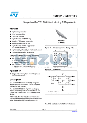 EMIF01-SMIC01F2 datasheet - Single line IPAD, EMI filter including ESD protection