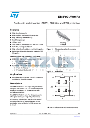 EMIF02-AV01F3_10 datasheet - Dual audio and video line IPAD, EMI filter and ESD protection