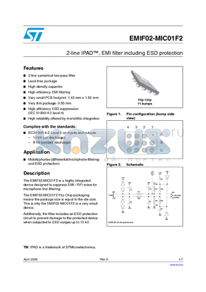 EMIF02-MIC01F2 datasheet - 2-line IPAD, EMI filter including ESD protection