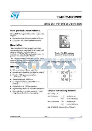 EMIF02-MIC03C2 datasheet - 2 line EMI filter and ESD protection