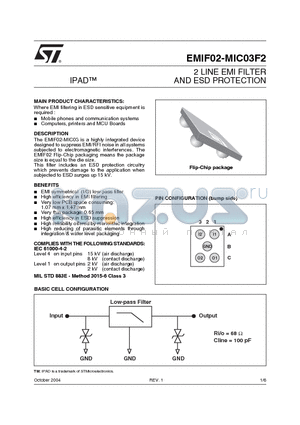 EMIF02-MIC03F2 datasheet - 2 LINE EMI FILTER AND ESD PROTECTION