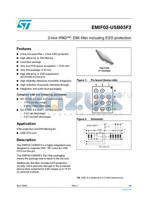 EMIF02-USB03F2_08 datasheet - 2-line IPAD, EMI filter including ESD protection