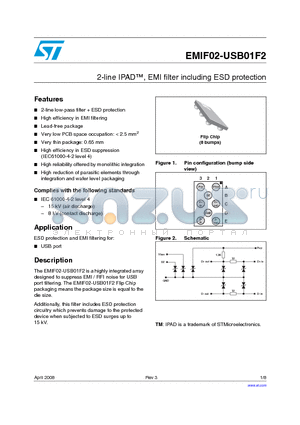 EMIF02-USB01F2 datasheet - 2-line IPAD, EMI filter including ESD protection