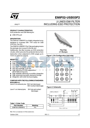 EMIF02-USB03F2 datasheet - 2 LINES EMI FILTER INCLUDING ESD PROTECTION