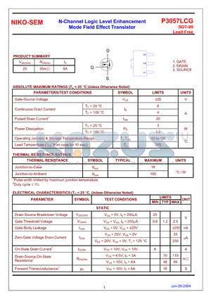 P3057LCG datasheet - N-Channel Logic Level Enhancement Mode Field Effect Transistor