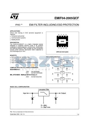 EMIF04-2005QCF datasheet - EMI FILTER INCLUDING ESD PROTECTION