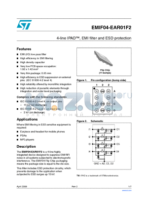 EMIF04-EAR01F2 datasheet - 4-line IPAD, EMI filter and ESD protection