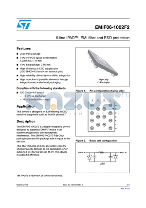 EMIF06-1002F2 datasheet - 6-line IPAD, EMI filter and ESD protection