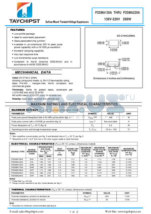 P2SMA200A datasheet - Surface Mount Transient Voltage Suppressors