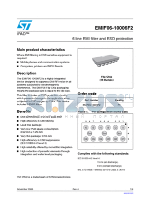 EMIF06-10006F2 datasheet - 6 line EMI filter and ESD protection