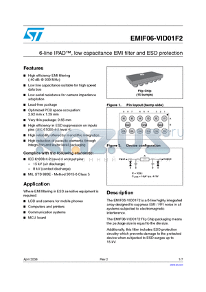 EMIF06-VID01F2_08 datasheet - 6-line IPAD, low capacitance EMI filter and ESD protection