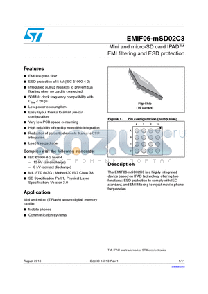 EMIF06-MSD02C3 datasheet - Mini and micro-SD card IPAD EMI filtering and ESD protection