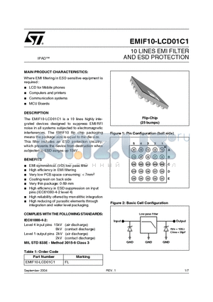 EMIF10-LCD01C1 datasheet - 10 LINES EMI FILTER AND ESD PROTECTION