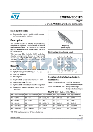 EMIF09-SD01F3 datasheet - 9 line EMI filter and ESD protection