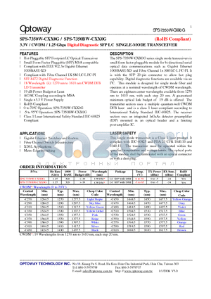 SPS-7350W-CXX0G_08 datasheet - 3.3V / CWDM/ 1.25 Gbps Digital Diagnostic SFP LC SINGLE-MODE TRANSCEIVER