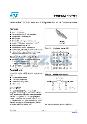 EMIF10-LCD02F3 datasheet - 10-line IPAD, EMI filter and ESD protection for LCD and cameras