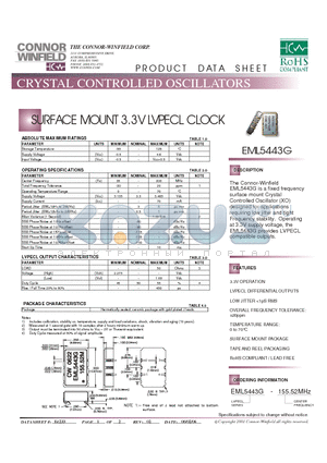 EML5443G datasheet - SURFACE MOUNT 3.3V LVPECL CLOCK