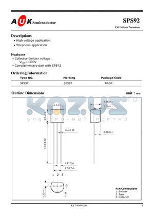 SPS92 datasheet - PNP Silicon Transistor