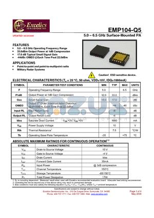 EMP104-Q5 datasheet - 5.0 - 6.5 GHz Surface-Mounted PA