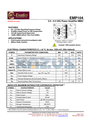 EMP104 datasheet - 5.0 - 6.5 GHz Power Amplifier MMIC