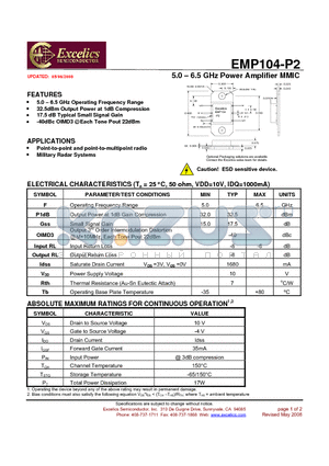 EMP104-P2 datasheet - 5.0 - 6.5 GHz Power Amplifier MMIC