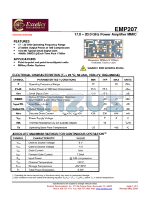 EMP207 datasheet - 17.0 - 20.0 GHz Power Amplifier MMIC