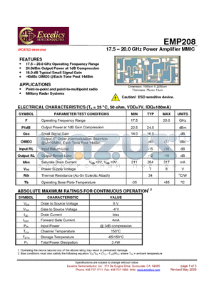 EMP208 datasheet - 17.5 - 20.0 GHz Power Amplifier MMIC