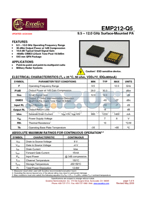 EMP212-Q5 datasheet - 9.5 -12.0 GHz Surface-Mounted PA
