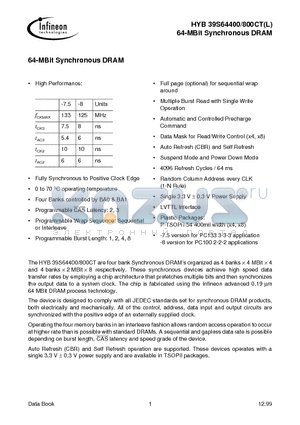 HYB39S64400CT-7.5 datasheet - 64-MBit Synchronous DRAM