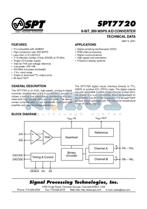 SPT7720SIT datasheet - 8-BIT, 200 MSPS A/D CONVERTER