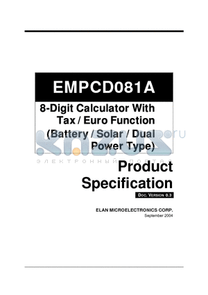 EMPCD081A datasheet - 8-Digit Calculator With Tax / Euro Function(Battery / Solar / DualPower Type)