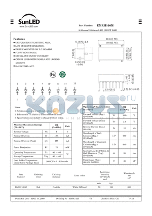 EMRH100M datasheet - 8.89mmx19.05mm LED LIGHT BAR