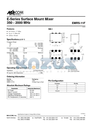 EMRS-11FTR datasheet - E-Series Surface Mount Mixer 350 - 2000 MHz