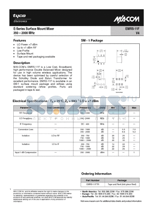 EMRS-11FTR datasheet - E-Series Surface Mount Mixer 350-2000 MHz
