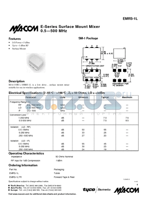 EMRS-1LTR datasheet - E-Series Surface Mount Mixer 0.5.500 MHz