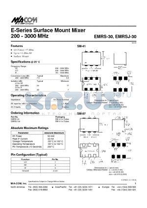 EMRS-30 datasheet - E-Series Surface Mount Mixer 200 - 3000 MHz