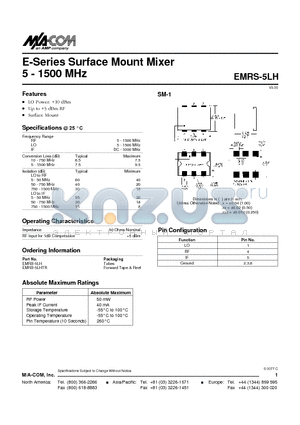 EMRS-5LHTR datasheet - E-Series Surface Mount Mixer 5 - 1500 MHz