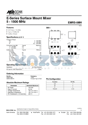 EMRS-5MHTR datasheet - E-Series Surface Mount Mixer 5 - 1500 MHz