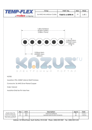 P3601S-6-0098-N datasheet - 36 AWG Microribbon Cable
