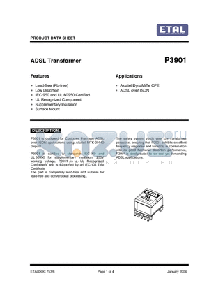 P3901 datasheet - ADSL Transformer