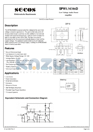 SPWLM386D datasheet - Low Voltage Audio Power Amplifier