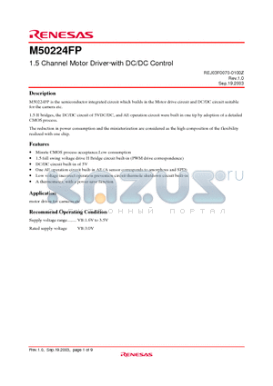 M50224FP datasheet - 1.5 Channel Motor Drivergwith DC/DC Control