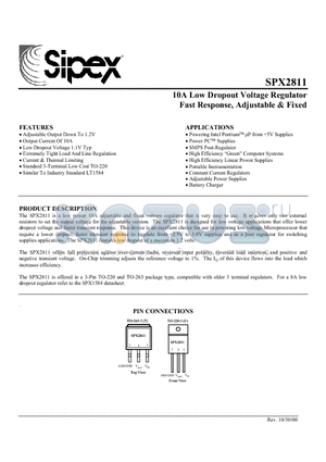 SPX2811AU-3.3 datasheet - 10A Low Dropout Voltage Regulator Fast Response, Adjustable & Fixed