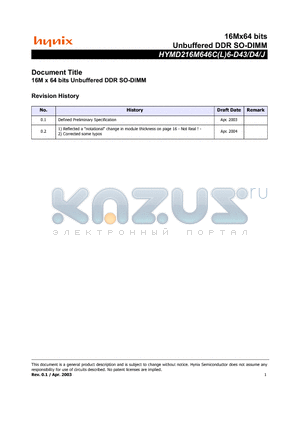 HYMD216M646CL6-D43 datasheet - Unbuffered DDR SO-DIMM
