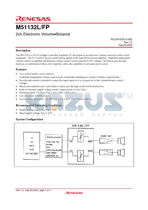 M51132L datasheet - 2ch Electronic Volume Balance
